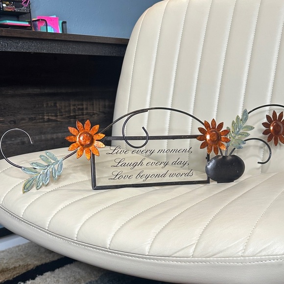 Sunflower Metal Art with Inspirational Quote Live Laugh Love 24" x 7" NWOT Glass - Picture 6 of 9